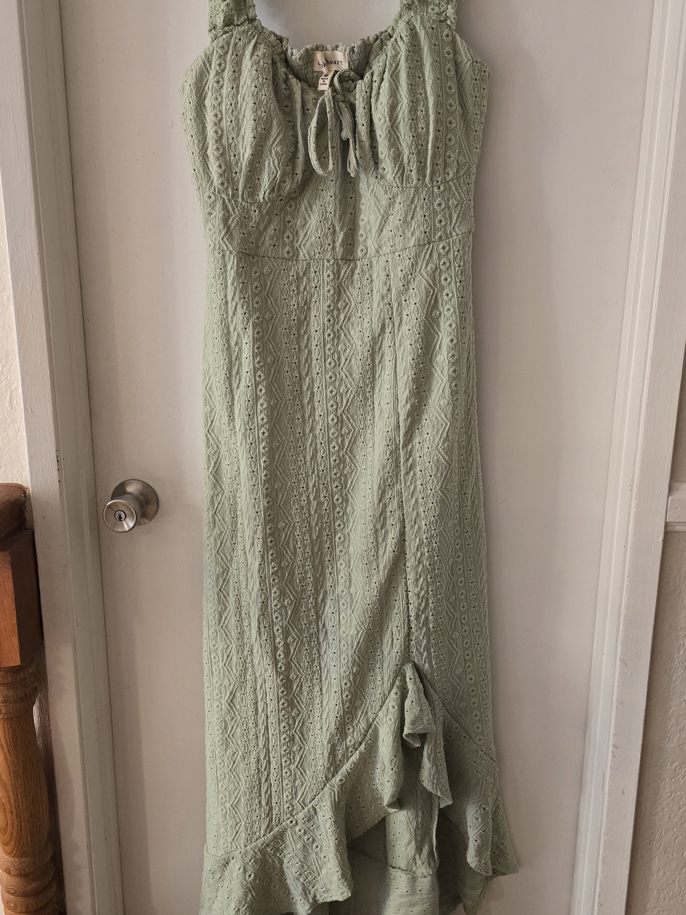 Derek Heart Sage Green Asymmetrical Eyelet Maxi Dress